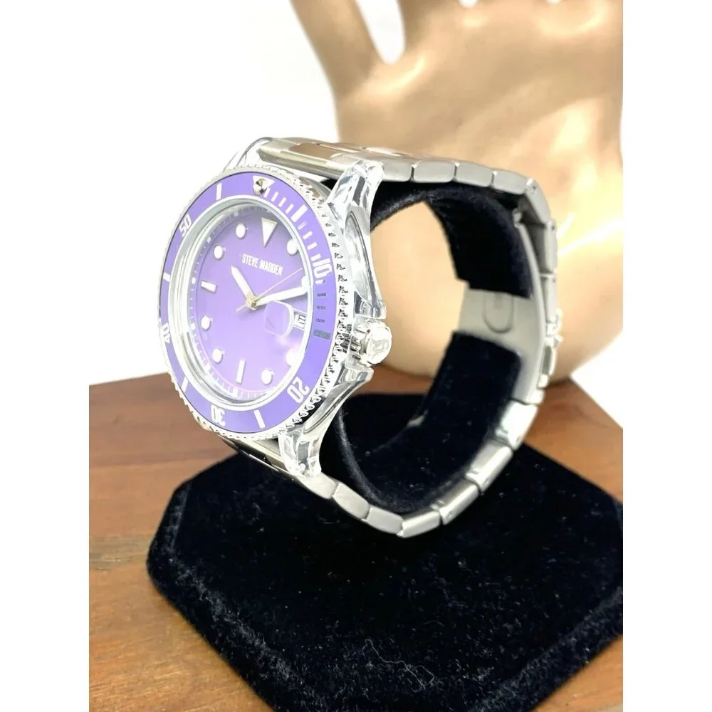 Steve Madden Women's Watch SM/1037 Quartz Purple Dial Stainless Steel 40mm